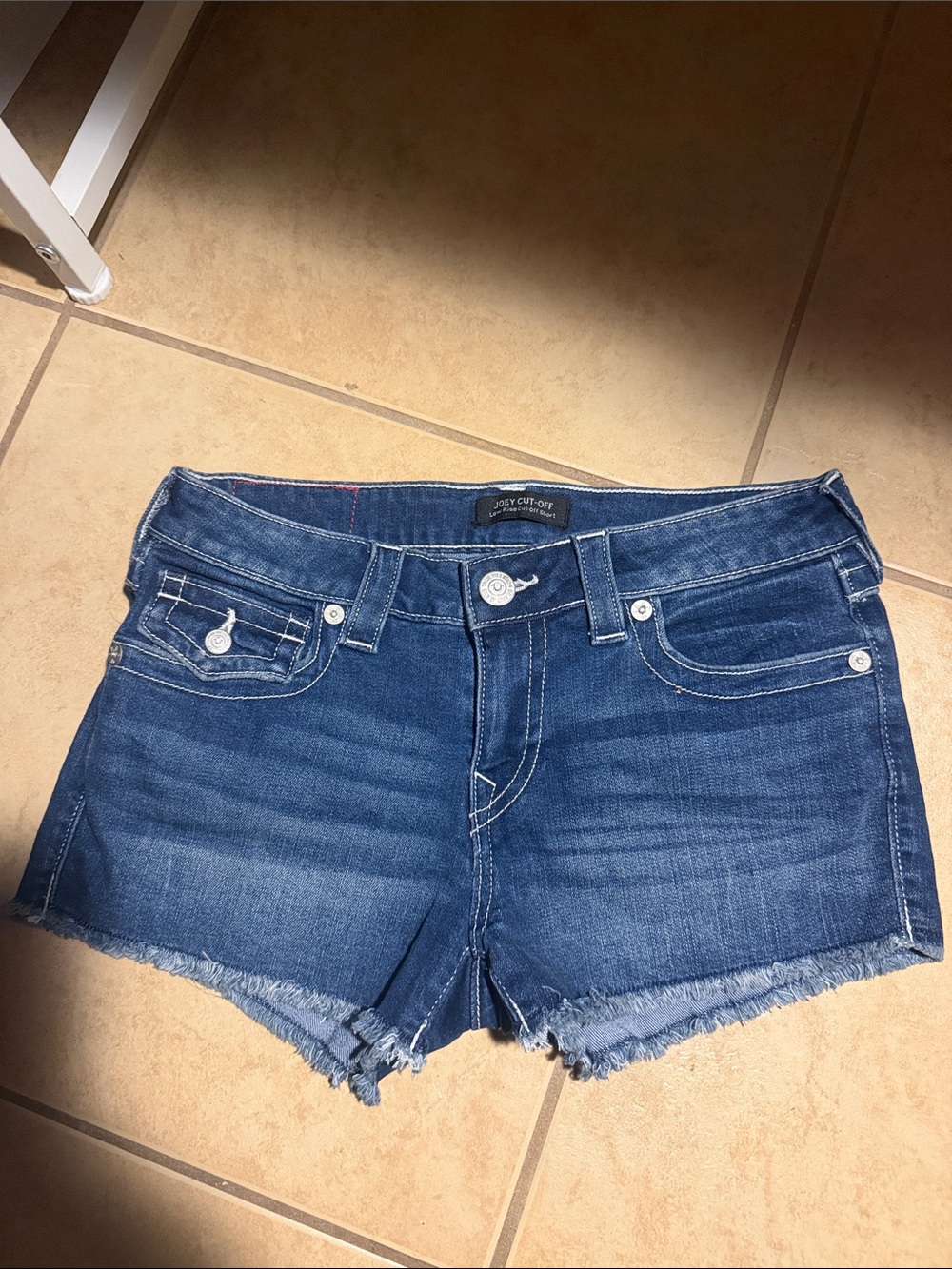 True Religion Dark Blue Women's Embroidered Denim Cutoff Shorts - Picture 2 of 2